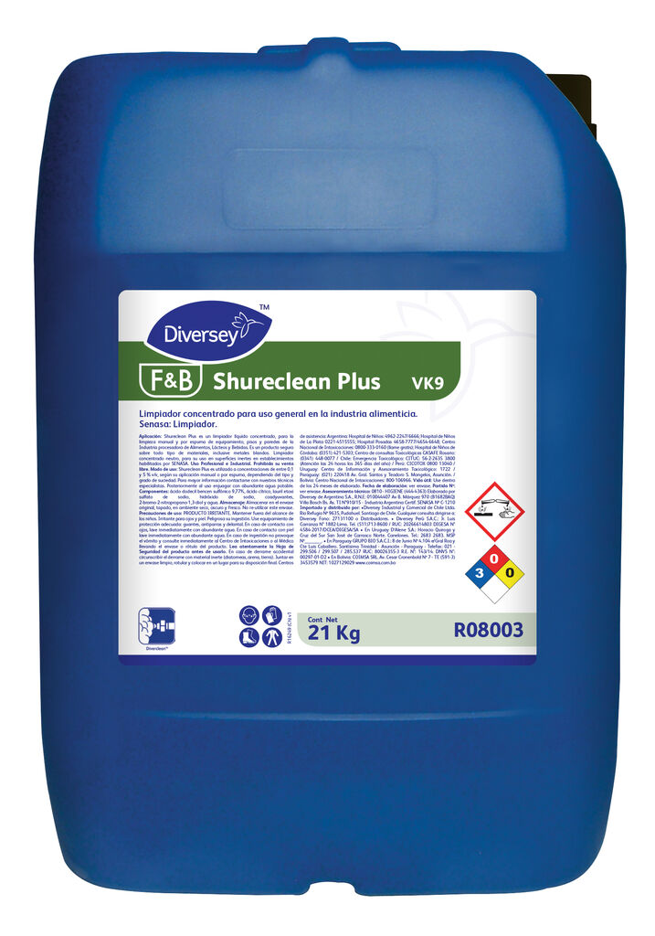 SHURECLEAN PLUS 21kg - LIMPIADOR CONCENTRADO NEUTRO PARA USO GENERAL